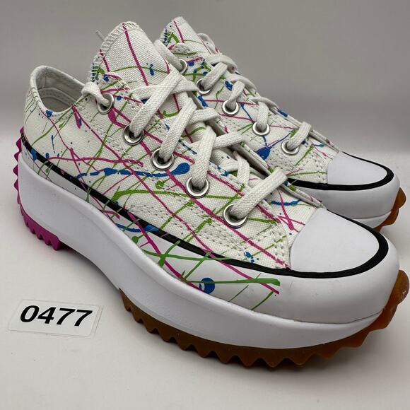 CONVERSE Women's 5 RUN STAR HIKE Low Rainbow Splatter Paint 571873C - Picture 2 of 5